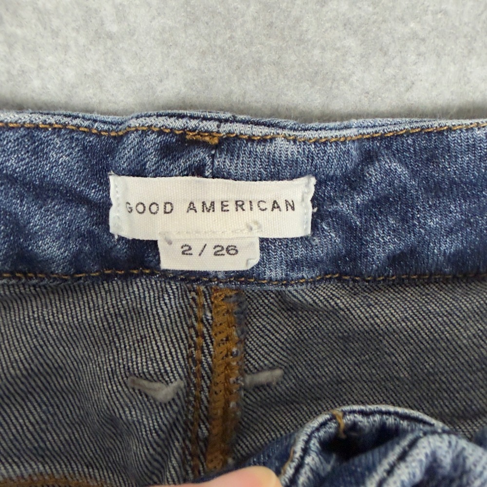 Good American Good Legs Distressed Skinny Jeans Medium Wash Size 2/26 - Picture 6 of 8